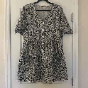 Leopard Print Flowy Button Dress